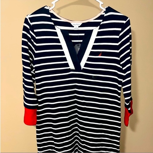 Nautical Striped Dress with Red Accents - Picture 2 of 4